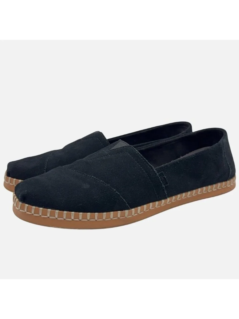 TOMS Alpargata Leather Wrap Black Suede Slip On Flats Espadrille 9